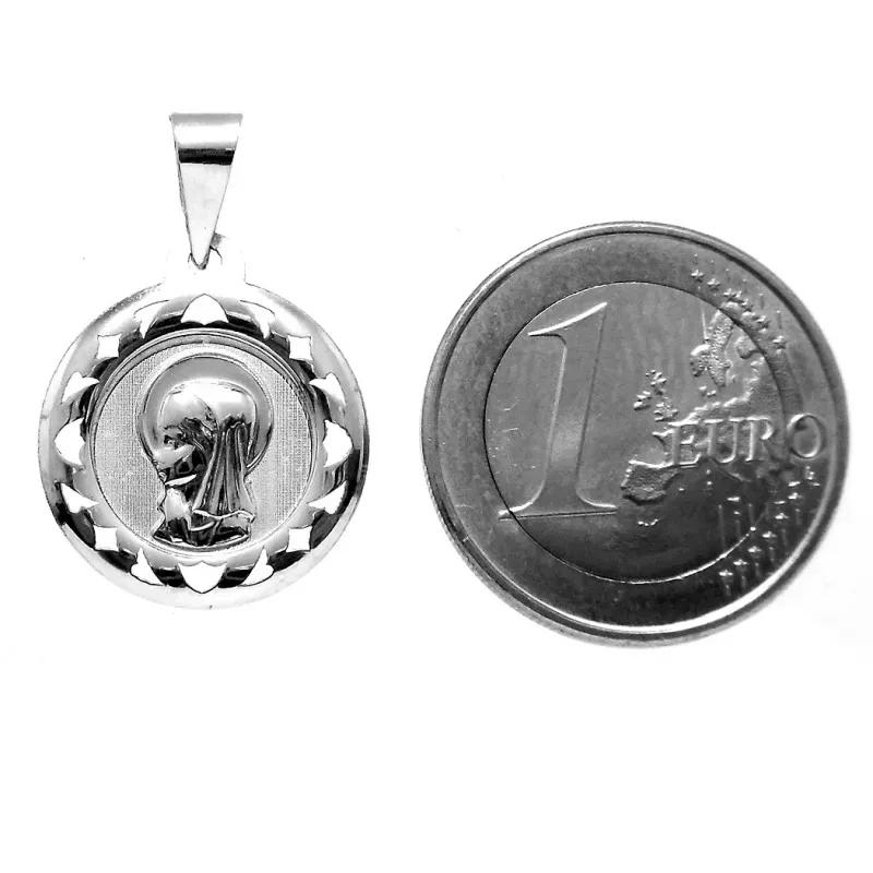 Medalla colgante oro 9k Virgen Niña 18mm redonda [6736]