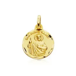 Medalla oro 18k San Judas Tadeo 14mm. inscripción [7204]