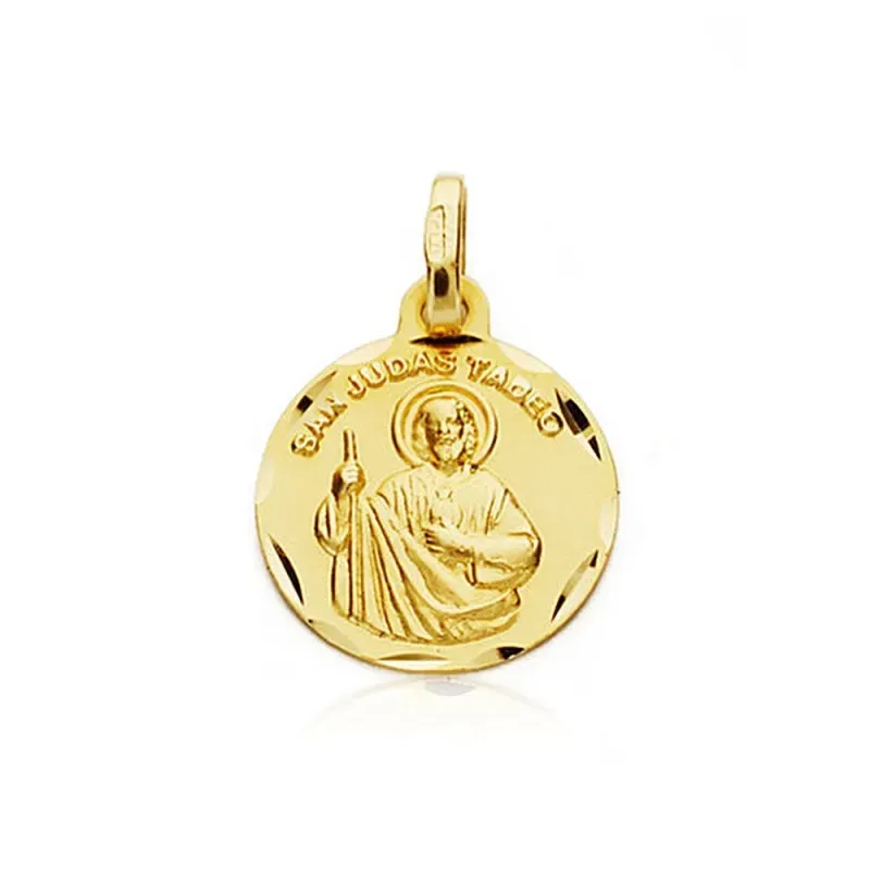 Medalla oro 18k San Judas Tadeo 14mm. inscripción [7204]