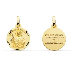 Medalla oro 18k San Judas Tadeo 14mm. inscripción [7204]