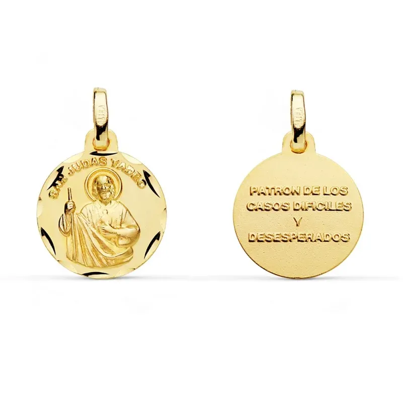 Medalla oro 18k San Judas Tadeo 14mm. inscripción [7204]
