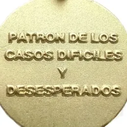 Medalla oro 18k San Judas Tadeo 14mm. inscripción [7204]