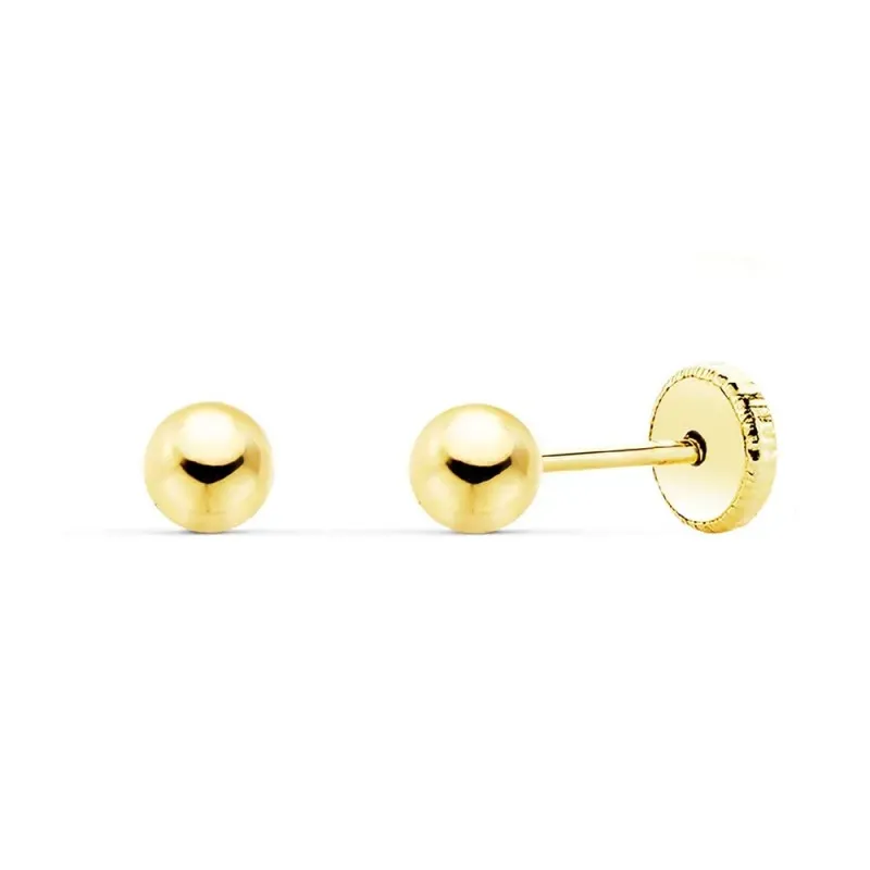 Pendientes oro 9k bola lisa 4mm. cierre tornillo [7206]