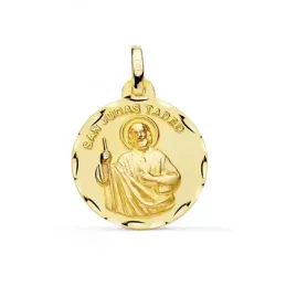 Medalla oro 18k San Judas Tadeo 18mm. inscripción [7209]