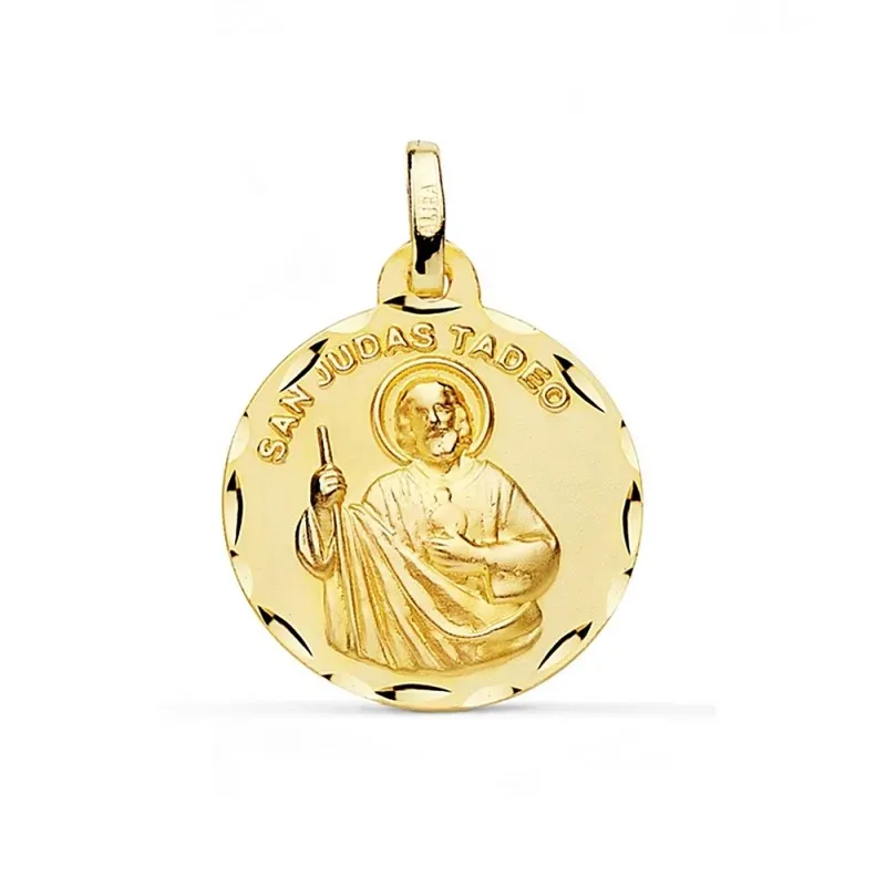 Medalla oro 18k San Judas Tadeo 18mm. inscripción [7209]