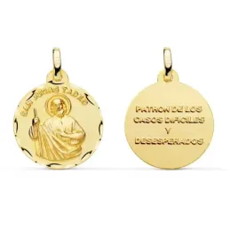 Medalla oro 18k San Judas Tadeo 18mm. inscripción [7209]
