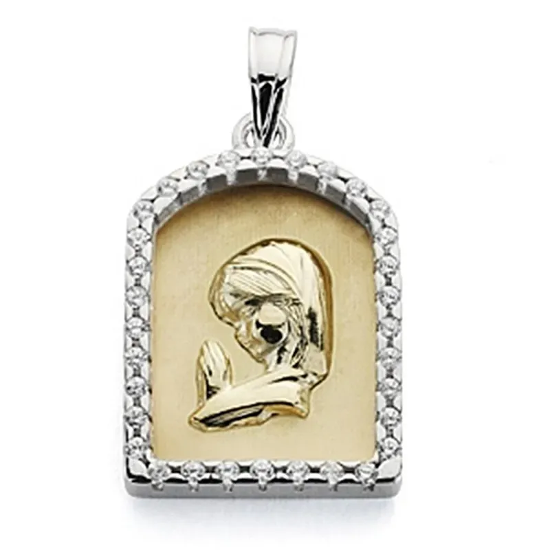 Medalla oro 9k Virgen Niña 20x13 bicolor forma circonita [7073]