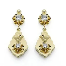 Pendientes oro 18k cubana dos cuerpo circonita 31mm. [7083]