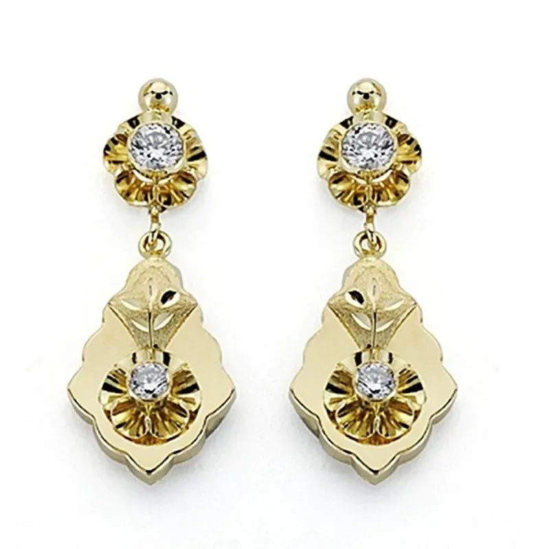 Pendientes oro 18k cubana dos cuerpo circonita 31mm. [7083]