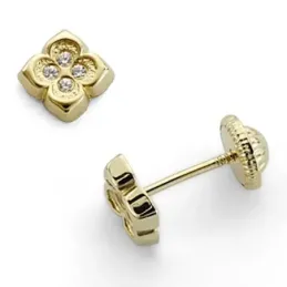 Pendientes oro 18k flor circonitas cuatrebol 6x6 [7085]