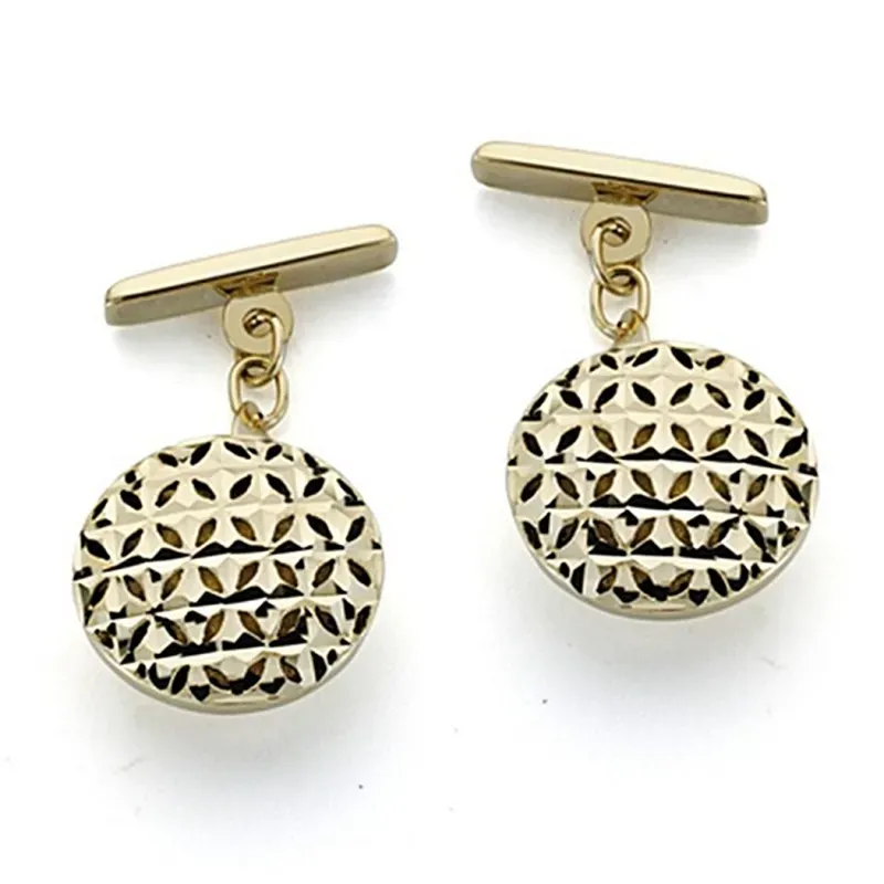 Gemelos oro 18k redondos 15mm. tallados [7223]