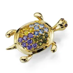 Alfiler oro 18k tortuga piedras color [7232]