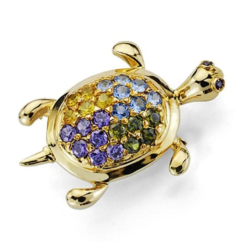 Alfiler oro 18k tortuga piedras color [7232]