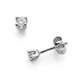 Pendientes oro blanco 18k 2 diamantes brillantes 0,2ct [7403]