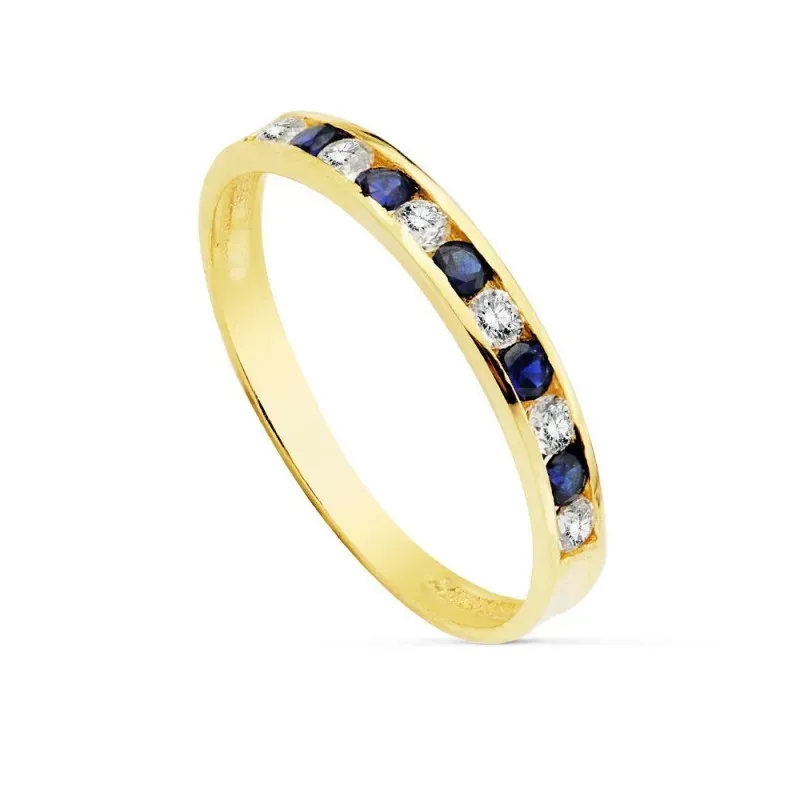 Sortija oro 18k circonita zafiro [7442]