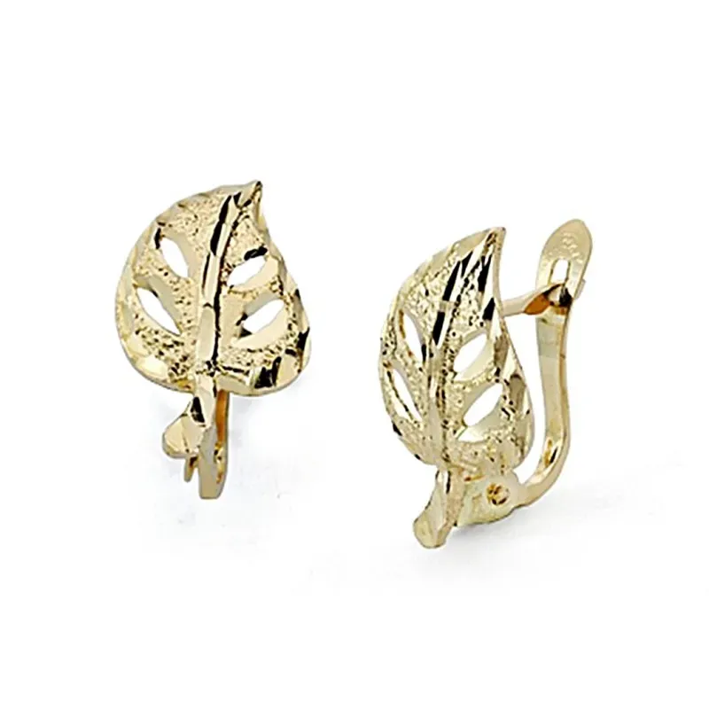 Pendientes oro 18k hoja calada 14mm. cierre catalán [7921]