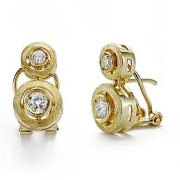 Pendientes oro 18k tu y yo 16mm. circonitas omega [7927]