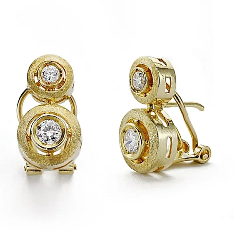 Pendientes oro 18k tu y yo 16mm. circonitas omega [7927]