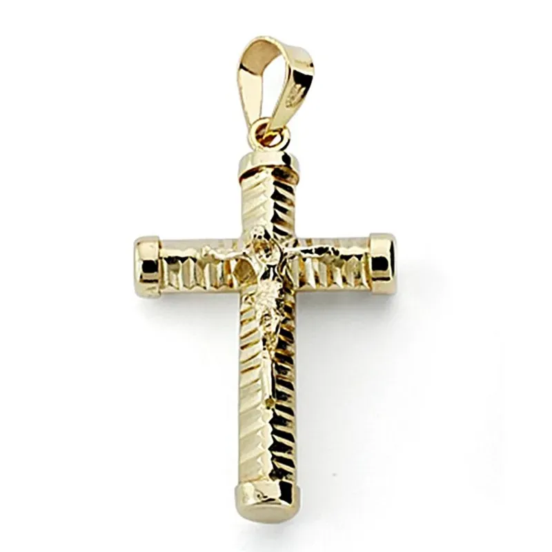 Crucifijo oro 18k Cristo 24mm. palo tallado [7977]