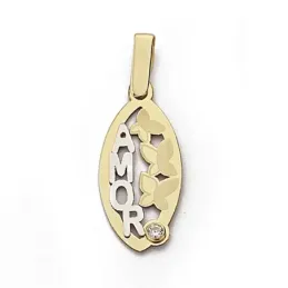 Colgante oro 18k bicolor 22mm. mariposas circonita ovalado [7986]