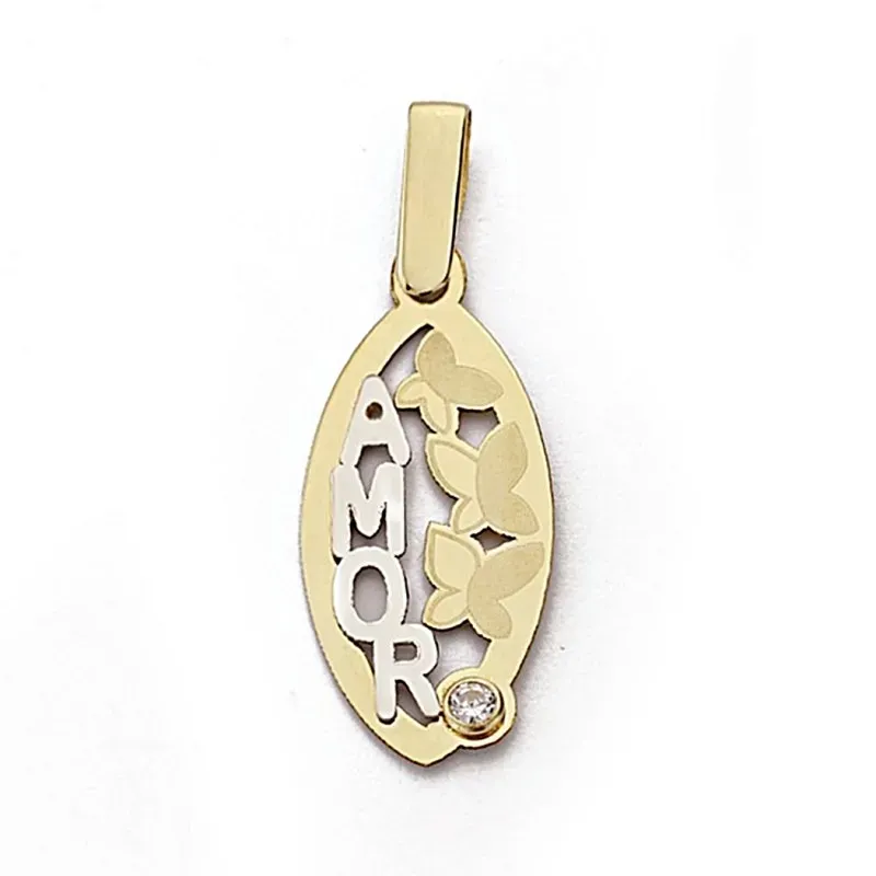 Colgante oro 18k bicolor 22mm. mariposas circonita ovalado [7986]