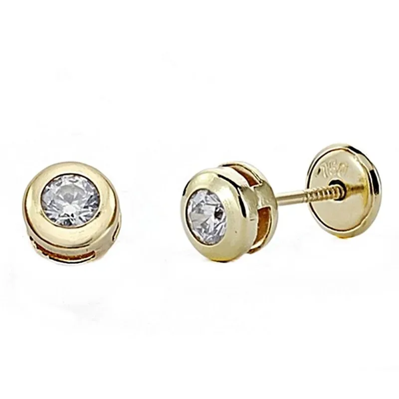 Pendientes oro 18k chatón 5mm. circonita tornillo [8000]