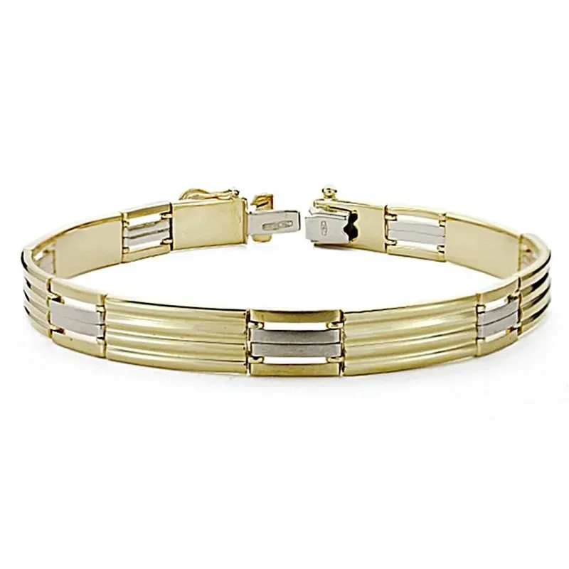 Pulsera oro 18k caballero bicolor 21,5cm. tramos semirígida [8037]