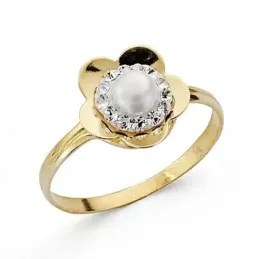 Sortija oro 18k comunión perla circonita [8990]