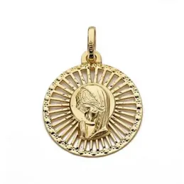 Medalla oro 18k Virgen Niña 20mm. redonda calada [9024]