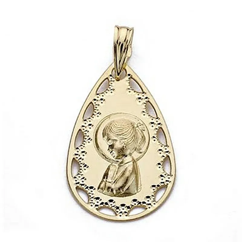 Medalla oro 18k Virgen Niña 22mm. lágrima calada [9029]