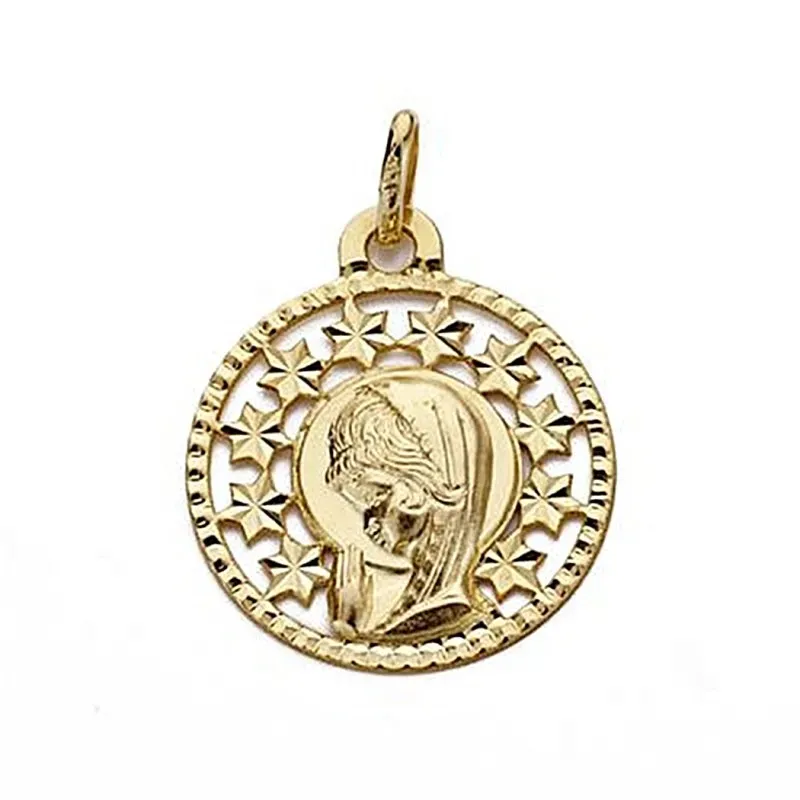 Medalla oro 18k Virgen Niña 19mm. redonda calada [9031]