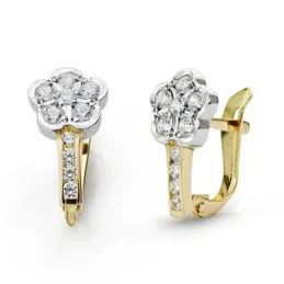 Pendientes oro 18k bicolor circonitas 13mm. comunión [9052P]