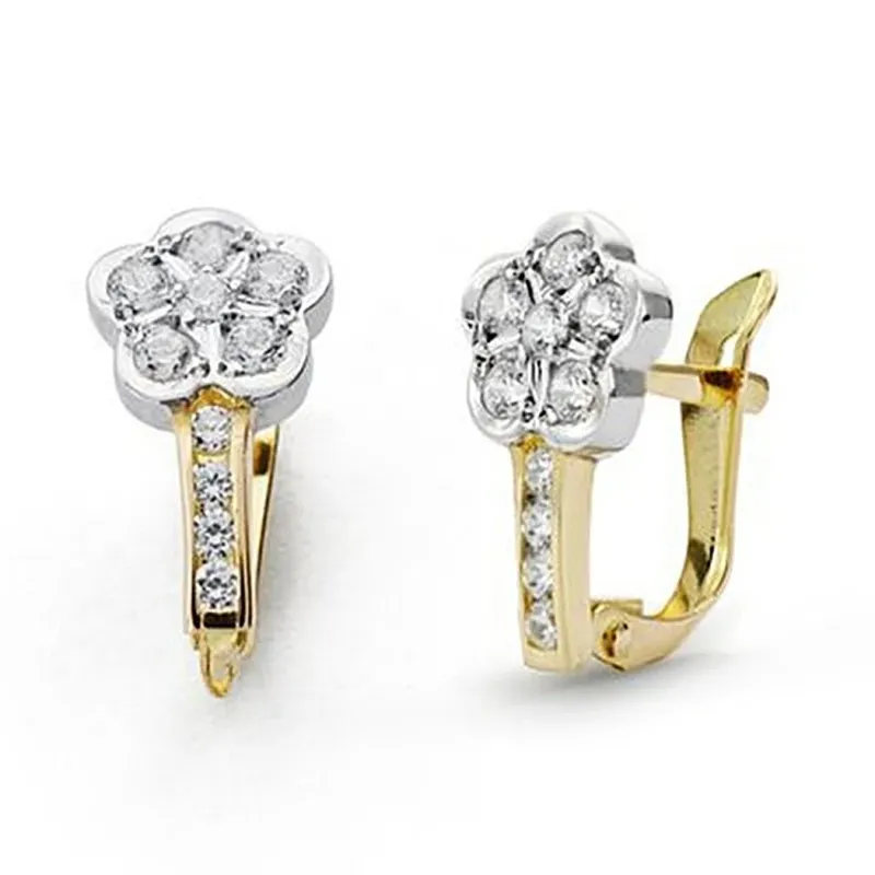Pendientes oro 18k bicolor circonitas 13mm. comunión [9052P]
