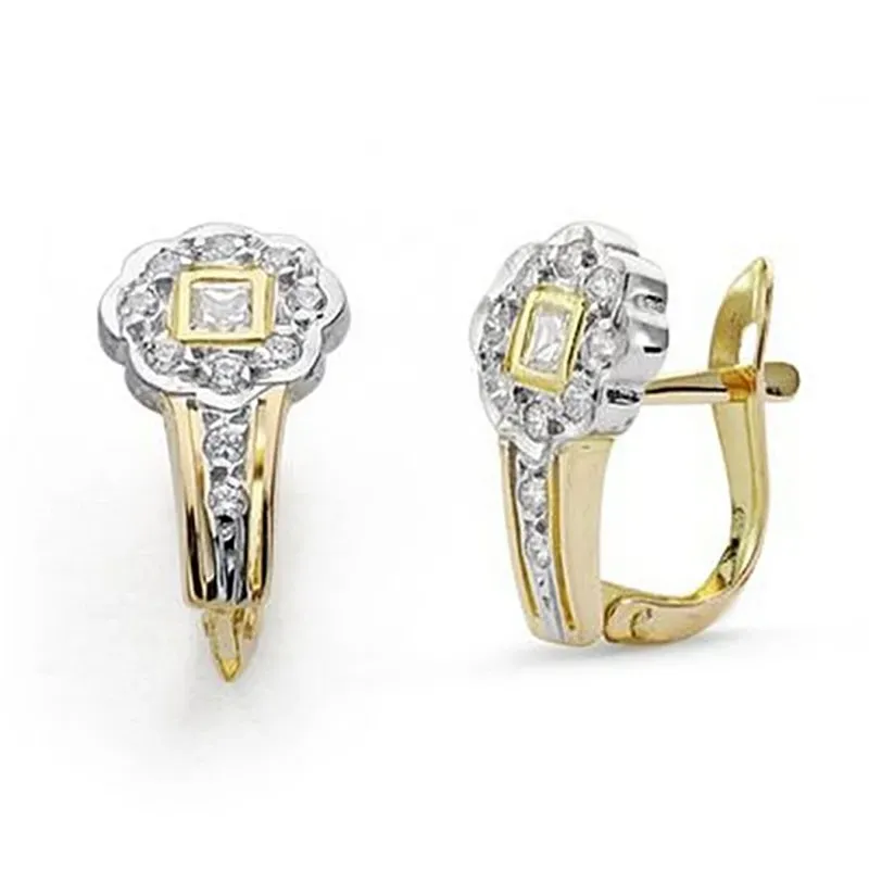 Pendientes oro 18k bicolor circonitas 14mm. comunión [9056P]
