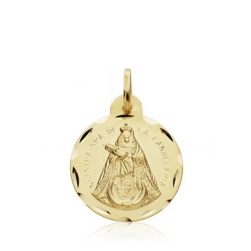 Medalla oro 18k Cristo Llaguna Virgen Candelaria 18mm. [AA0031]