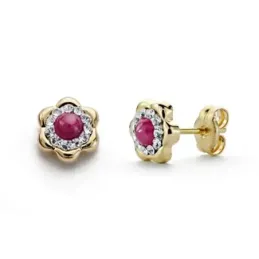 Pendientes oro 18k rubí circonitas 6mm. [AA0302]