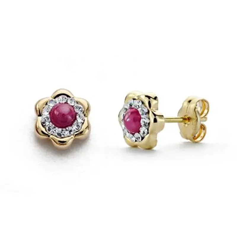 Pendientes oro 18k rubí circonitas 6mm. [AA0302]