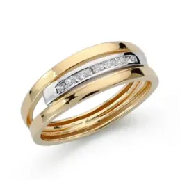 Sortija oro 18k bicolor dos carriles circonitas [AA0413]