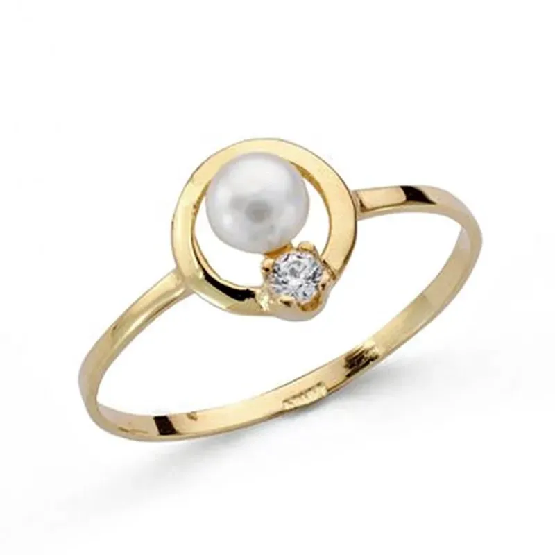 Sortija oro 18k comunión perla circonita [AA0504]