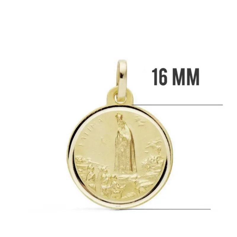 Medalla oro 18k Virgen de Fátima 16mm. bisel [7558]