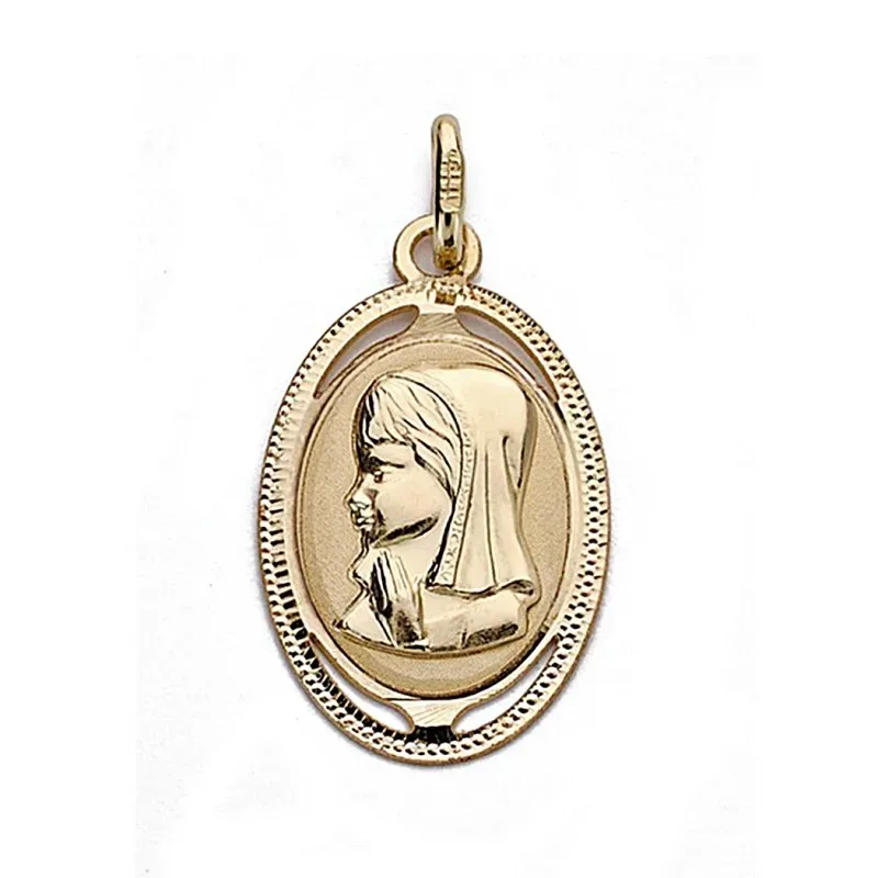 Medalla oro 18k Virgen Niña 20mm. oval [9019]