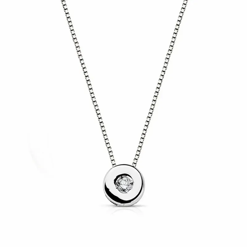 Colgante oro blanco 18k con cadena diamante brillante 0.02ct [AA1795]