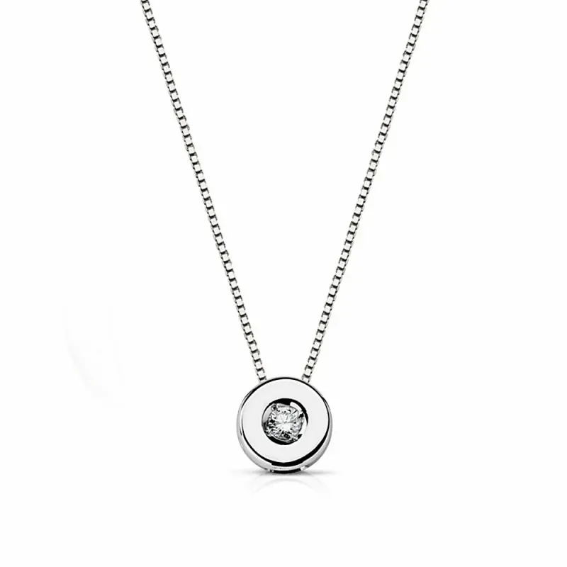 Colgante oro blanco 18k con cadena diamante brillante 0.03ct [AA1800]
