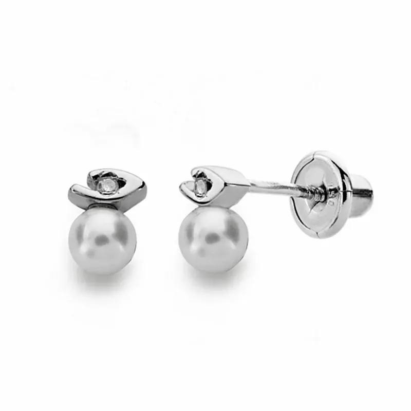 Pendientes oro blanco 18k diamantes brillantes 0.012ct 3mm. [AA1806]