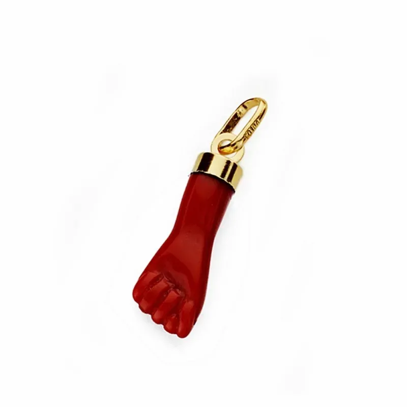 Colgante oro 18k mano puño higa roja 19mm. [AA1825]