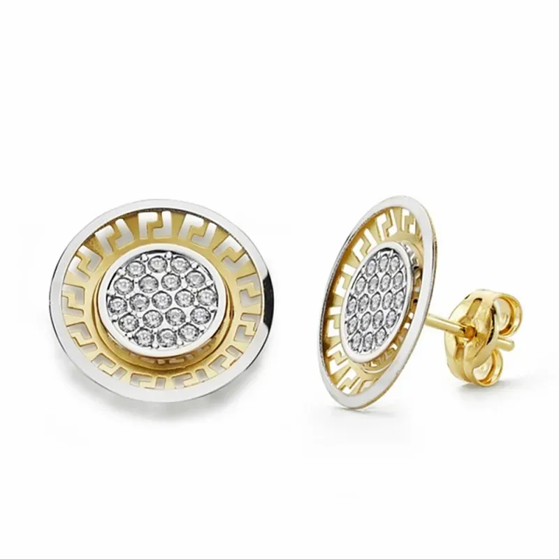 Pendientes oro 18k bicolor 12mm. redondos circonitas [AA2080]