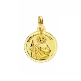 Medalla oro 18k San Judas Tadeo 14mm. lisa bisel [AA2666]