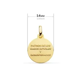 Medalla oro 18k San Judas Tadeo 14mm. lisa bisel [AA2666]