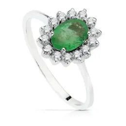 Sortija oro blanco 18k esmeralda 5mm. circonitas [AA2223]