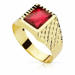 Sello oro 18k piedra espinela roja 10mm. cuadrado [AA2308]